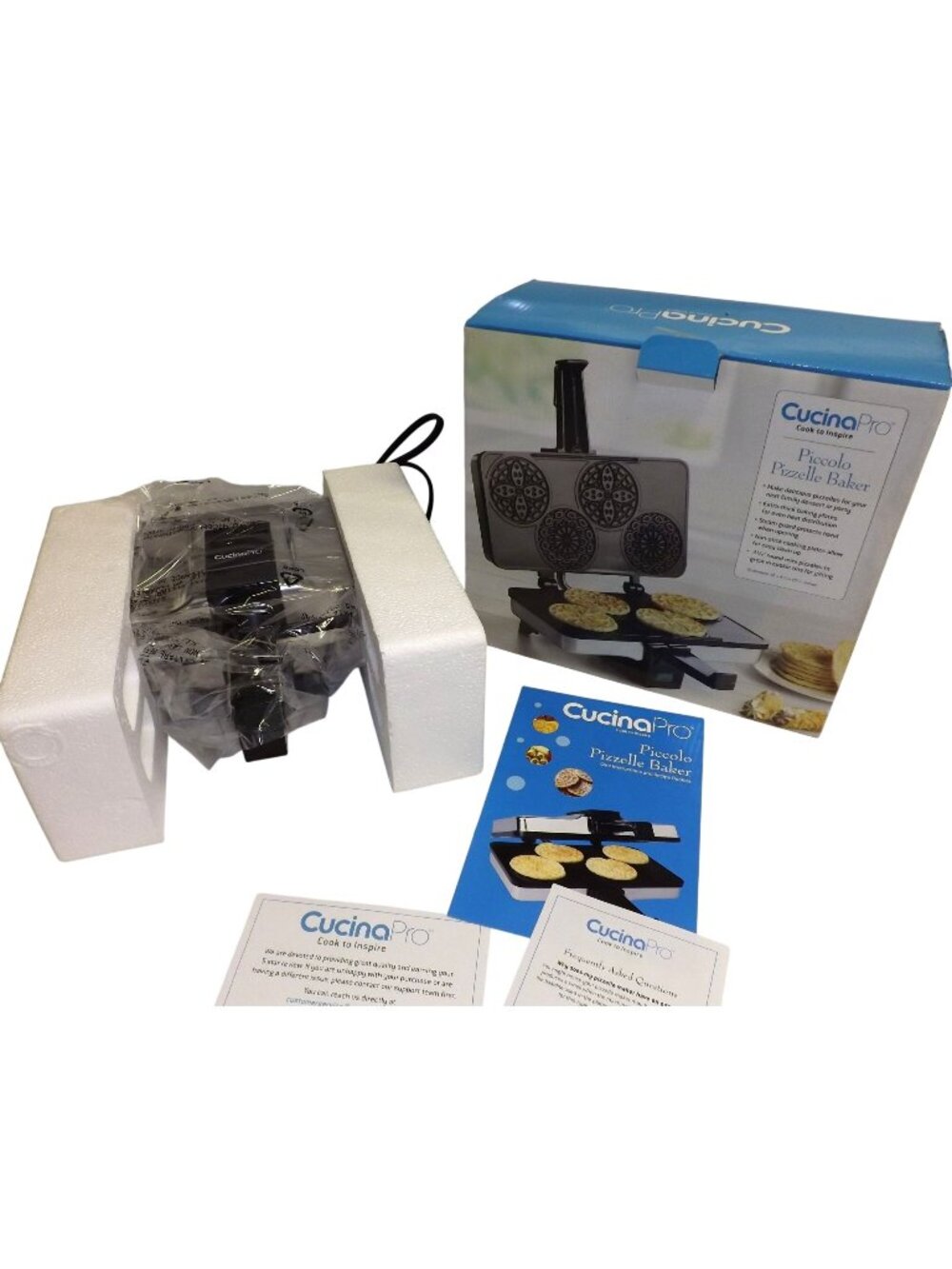 PIZZELLE MAKER Non Stick Electric Baker Press Makes 4 Mini Cookies By CUCINAPRO